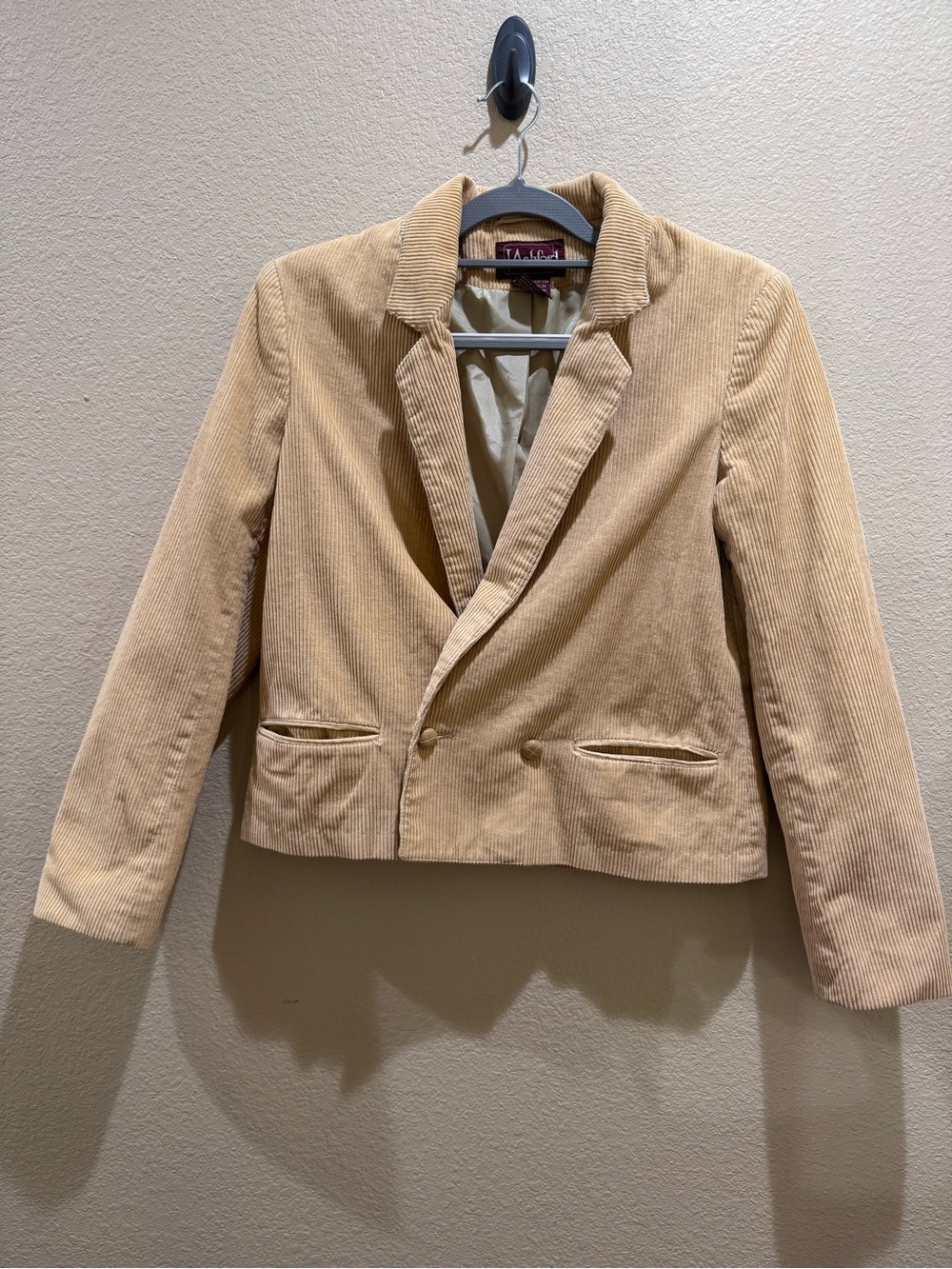 Vintage J Ashford Tan Corduroy Cropped Double Breasted Blazer Size 9